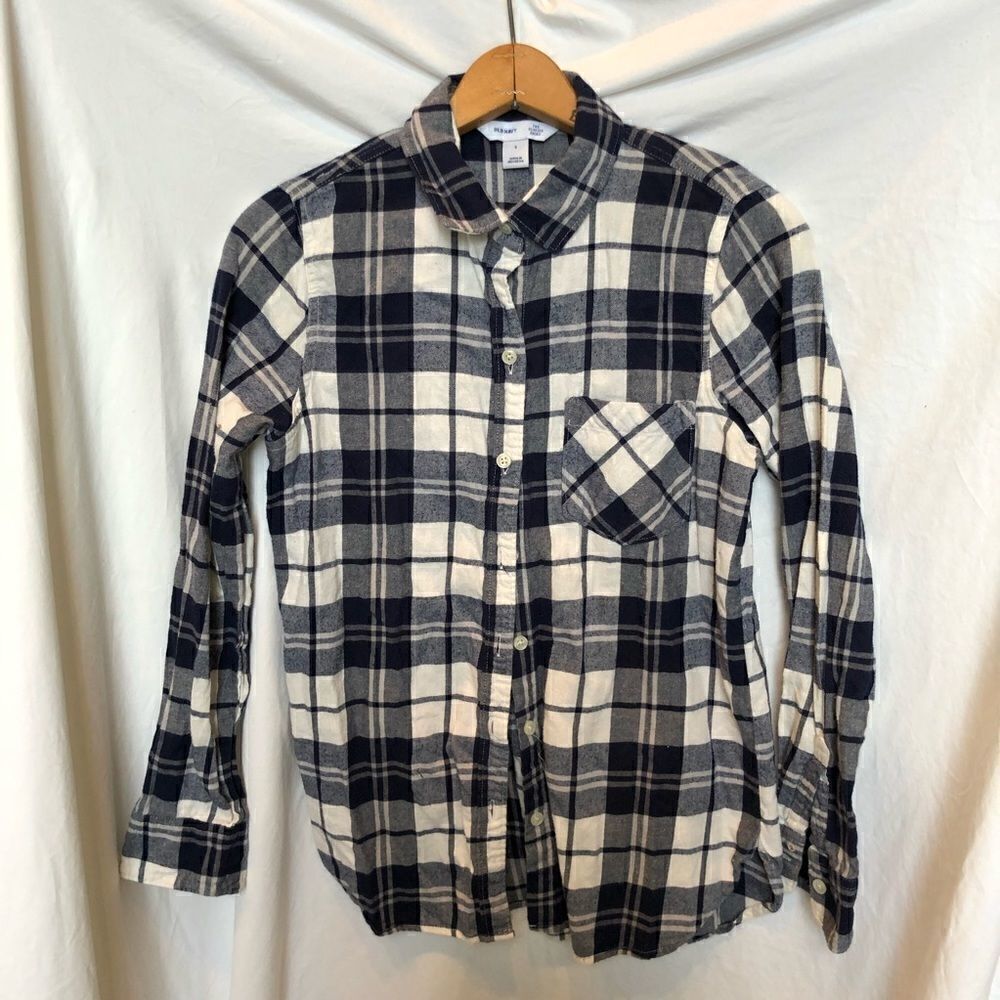 Old Navy Flannel Shirt Blue and White Plaid Small